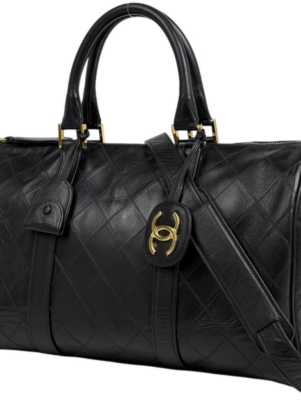 Chanel Bicolor Boston Bag 2-Way Quilted Leather Black